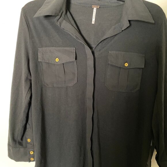 Poof Women's Black Button Down Shirt💕 Medium Back Sheer - Picture 14 of 16